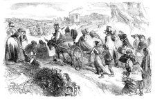 Hop-pickers on the Road - drawn by Phiz, 1858. Creator: Hablot Knight Browne.