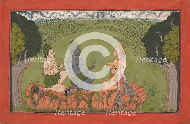 Hanuman before Rama and Lakshmana... the dispersed 'Mankot' Ramayana series, ca. 1710-25. Creator: Unknown.