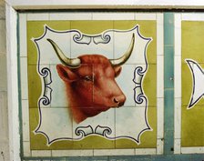 Tiles from A Scarratt, Butcher's, 47 High Street, Ilfracombe, Devon, July 2000. Artist: M Hesketh Roberts