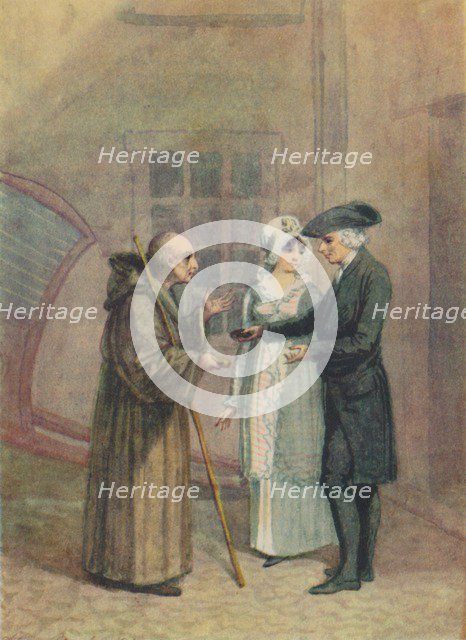 'Yorik, the Monk and Madame L- in the Inn Courtyard at Calais', c1760s, (1942). Creator: Adam Buck.