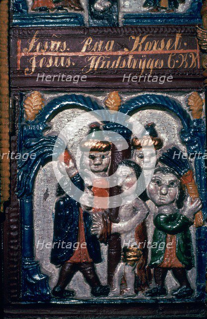 Depiction of the flagellation of Christ on a Swedish chest, 18th century. Artist: Unknown