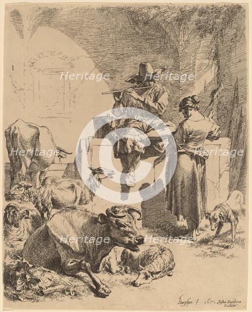 The Shepherd Seated on a Fountain and the Spinner, 1652. Creator: Nicolaes Berchem.