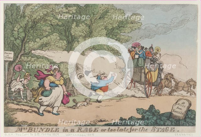 Mrs. Bundle in a Rage or too late for the Stage, [July 1, 1809], cop..., [July 1, 1809], copy after. Creator: Unknown.