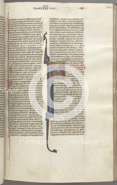 Fol. 112r, Kings II, historiated initial F, the beheading of the Amalekite, c. 1275-1300. Creator: Unknown.