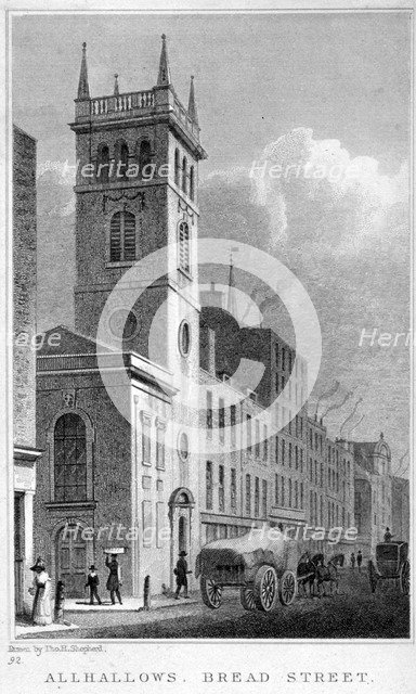 All Hallows Church, Bread Street, London, 1829. Artist: Thomas Hosmer Shepherd