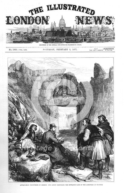 Heinrich Schliemann's excavations at Myceneae, 1877. Artist: Unknown