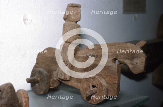 Coptic Wooden Wheeled toy, Horse & rider, c640-1500. Artist: Unknown.