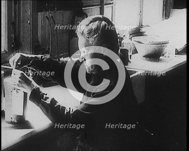 Marie Sklodowska Curie, the Famous Physicist and Chemist, in Her Laboratory, 1920. Creator: British Pathe Ltd.
