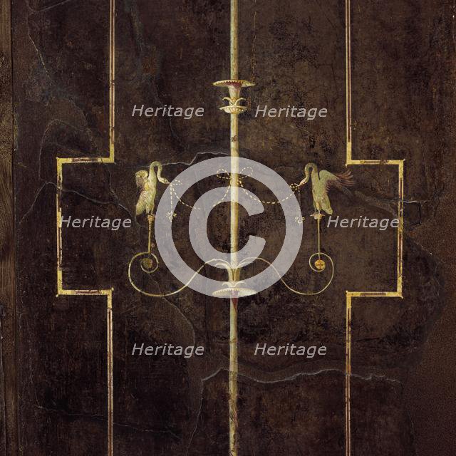 Wall painting on black ground: Egyptianizing scene and pair of swans..., 1st century B.C. Creator: Unknown.