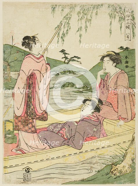 The Eighth Month (Hachigatsu), from the series "Popular Customs of the Twelve..., c. 1780/1801. Creator: Katsukawa Shuncho.