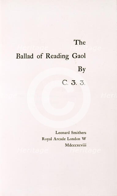 The Ballad of Reading Gaol by C.3.3., 1898.  Creator: Unknown.