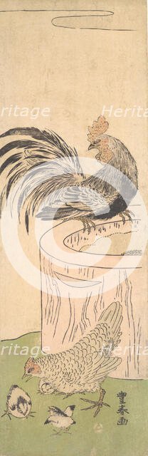 Cock, Hen, and Chicks, ca. 1770. Creator: Utagawa Toyoharu.