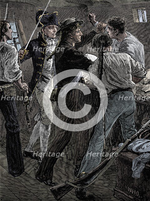 Mutiny of the crew of the 'Bounty', 1789 (late 19th century). Artist: Unknown.