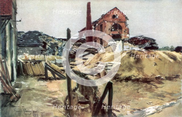 'Factory buildings, Soissons', 19 May 1915, (1926).Artist: Francois Flameng