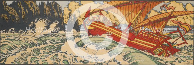 Sinbad the Sailor. Illustration for Arabian Fairy Tales. Artist: Bilibin, Ivan Yakovlevich (1876-1942)