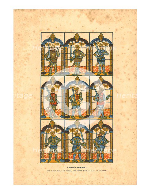'Painted Window.Two Saxon Earls of Mercia, and Seven Norman Earls of Chester', c1845. Artist: Unknown.