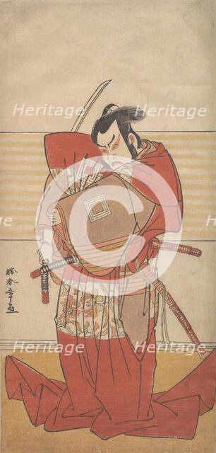 The Actor Ishikawa Danjuro V Performing a Shibaroku Act with a Drawn Sword in His Hand..., ca. 1781. Creator: Shunsho.