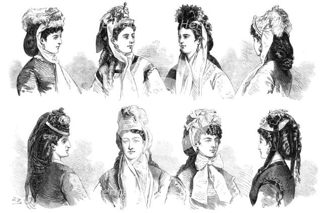 Paris fashions: head-dresses, 1870. Creator: Unknown.