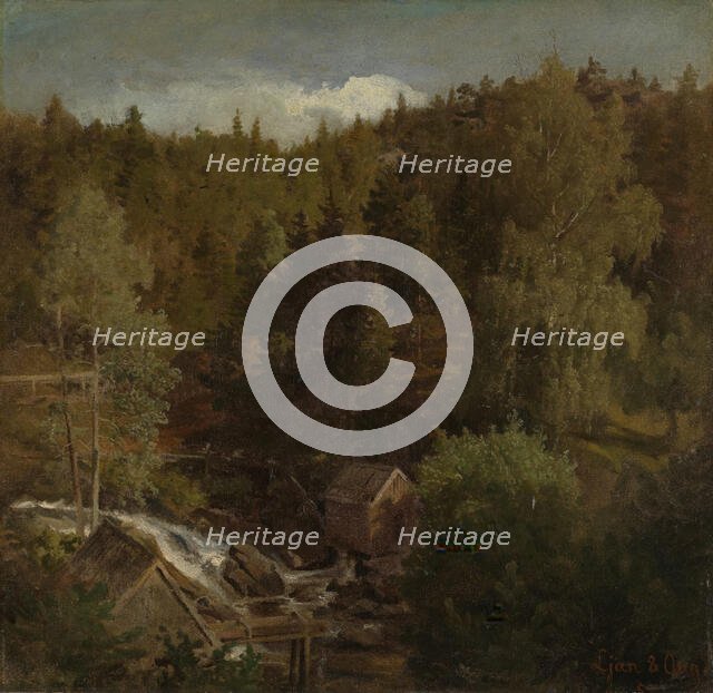 Landscape with a Mill, 1858. Creator: Hans Gude.