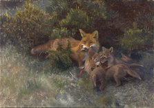 Fox with Cubs, 1912. Creator: Bruno Liljefors.