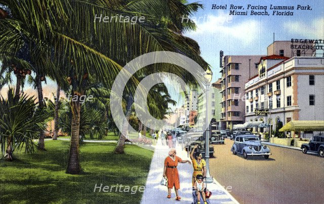 Hotel Row, facing Lummus Park, Miami Beach, Florida, USA, 1940. Artist: Unknown