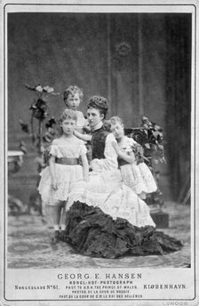 Princess of Wales and her three daughters, Louisa, Victoria and Maud, c1874. Creator: Unknown.