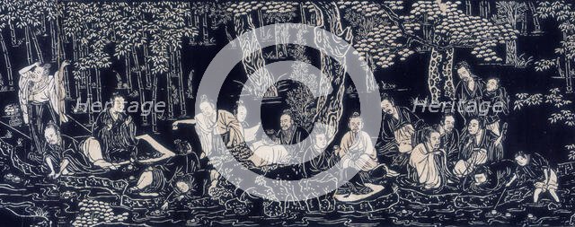 A gathering of robed men seated in a forest. Creator: Unknown.