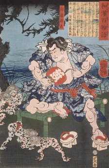 Shirafuji Genta Watching Kappa Wrestle, 1865. Creator: Tsukioka Yoshitoshi.