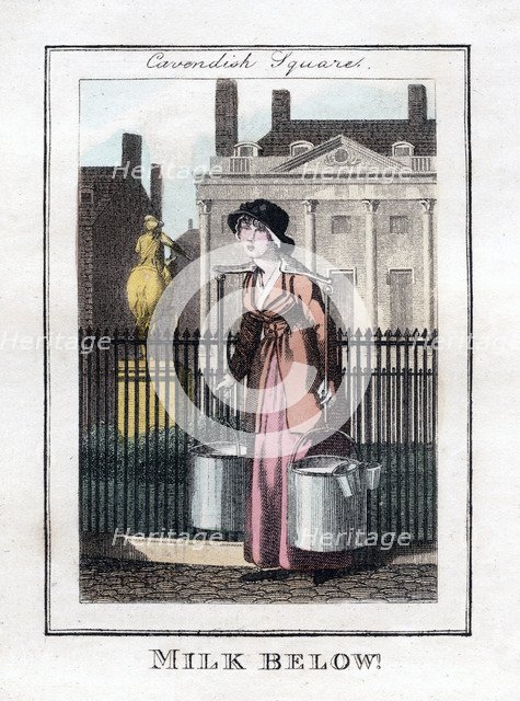 'Milk Below!', Cavendish Square, London, 1805. Artist: Unknown