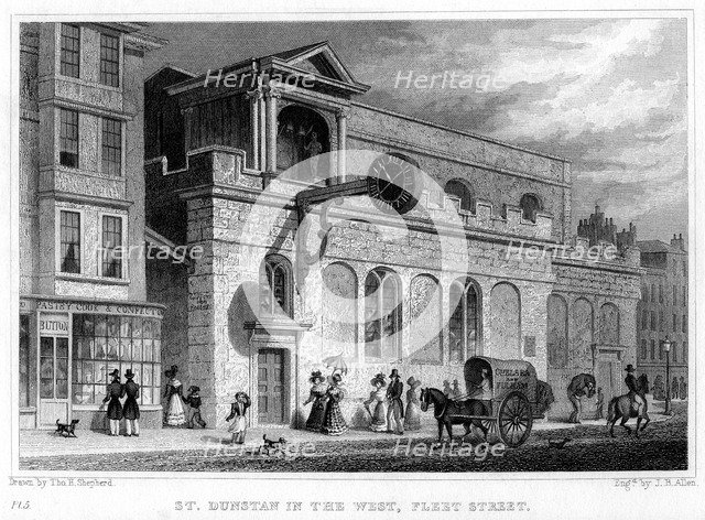 Church of St Dunstan in the West, Fleet Street, City of London, 1816.Artist: JB Allen