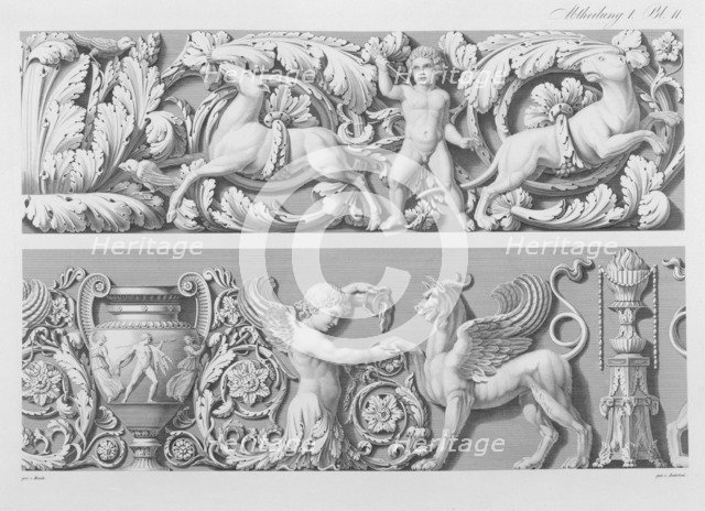 Designs for classical friezes, from 'Precision Book of Drawings', 1856. Creator: German School (19th Century).