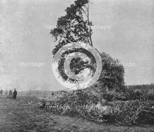 'Les deux derniers zeppelins abattus par les Anglais; Debris du L31 accroches a un chene..., 1916. Creator: Unknown.