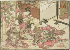 Courtesans of Shin Kanaya, from the book "Mirror of Beautiful Women of the Pleasure..., 1776. Creator: Shunsho.
