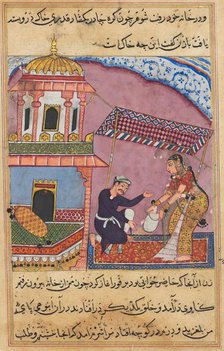 Page from Tales of a Parrot (Tuti-nama): Eighth night: The husband berates his wife..., c. 1560. Creator: Unknown.