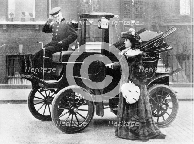 Lillie Langtry modelling a sable motoring coat. Artist: Unknown
