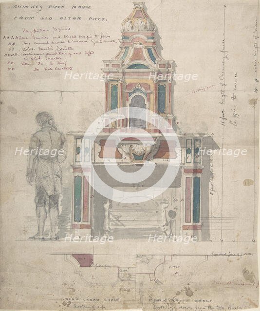 Design for a Chimneypiece Made from an Old Altarpiece, 19th century. Creator: Anon.