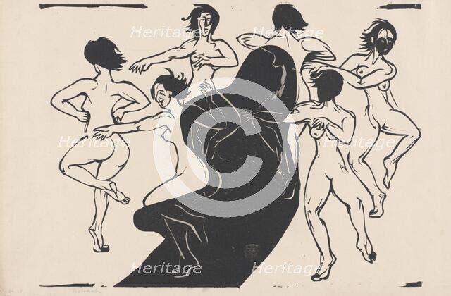 Nudes Dancing around a Shadow, 1936. Creator: Ernst Kirchner.