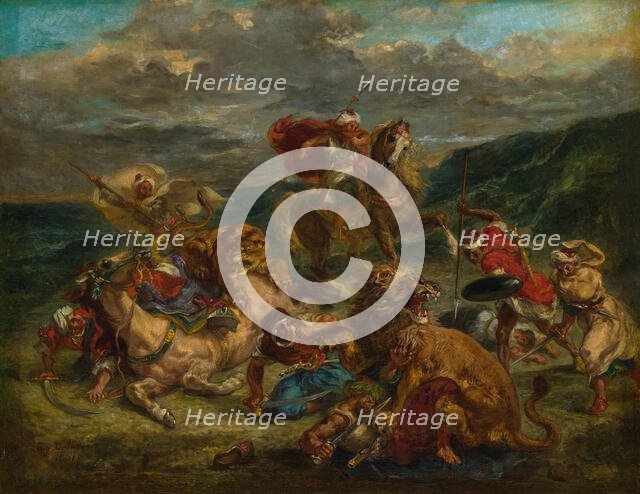 Lion Hunt, 1860/61. Creator: Eugene Delacroix.