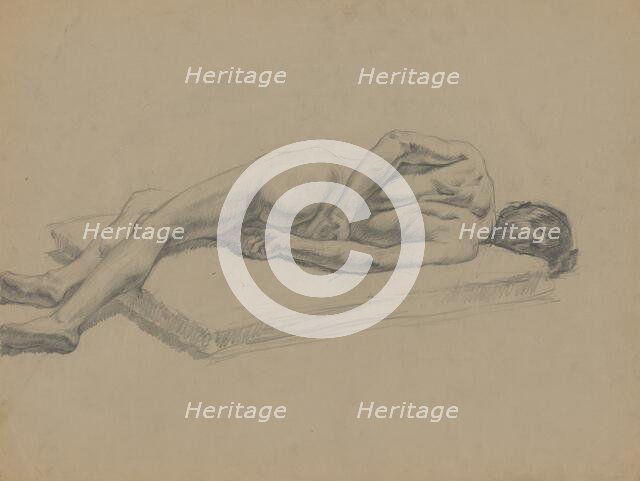 Study of a reclining male nude, 1910-1920. Creator: Emil Alexay-Olexák.