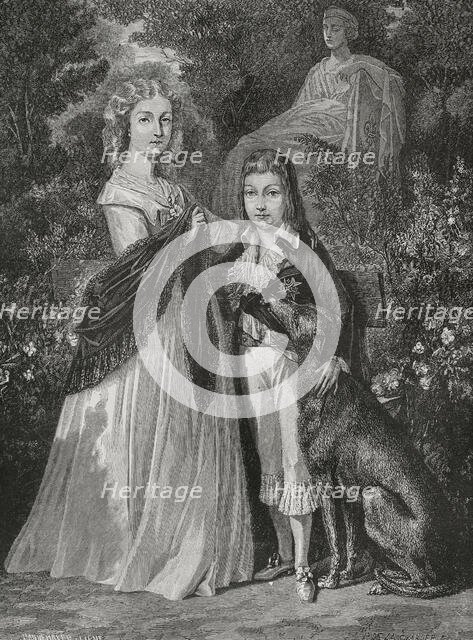 Portrait of two of the children of Louis XVI of France, (1754-1793) and Marie-Antoinette..., 1876. Creators: Hippolyte de la Charlerie, Pannemaker.