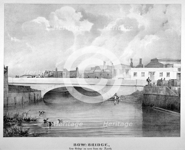 View of Bow Bridge from the north, London, c1835.      Artist: Anon