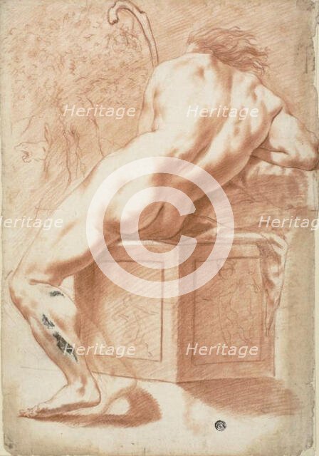 Back View of a Seated Male Nude Holding Shepherd's Crook, 1775/79. Creator: Filippo Ottani.