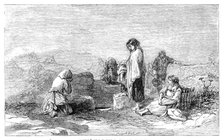 Pilgrims to the Holy Well - by F.W. Topham - from the new water colour exhibition, 1845. Creator: W. J. Linton.