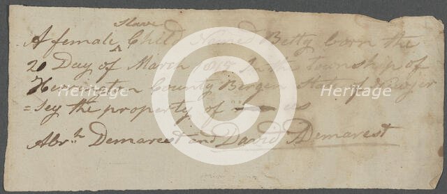 Betty (enslaved) Birth Certificate, 1815-03-20. Creator: Unknown.
