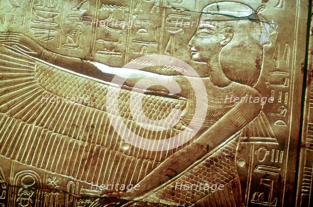 Protective goddess on the golden canopic shrine, Tomb of Tutankhamun, Cairo. Artist: Unknown