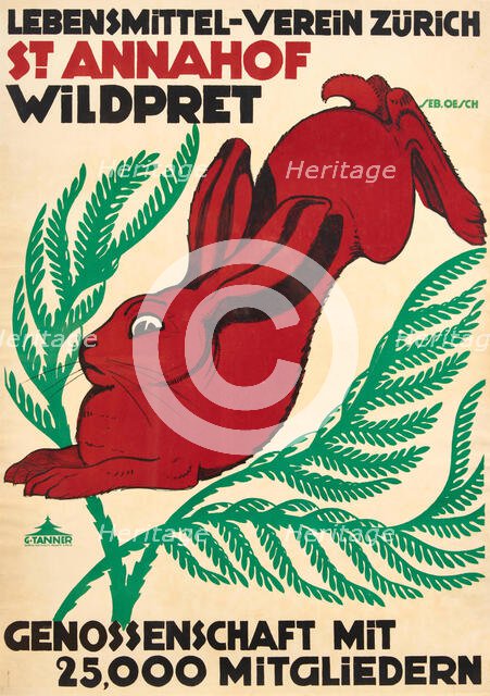 Food Association Zurich St. Annahof Wildpret, 1914. Creator: Oesch, Albert Sebastian (1893-1920).