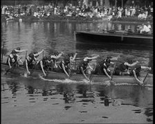 Young Female Civilians Wearing a Team Sport Outfit in a Rowing Race, an Audience Is Seen on..., 1920 Creator: British Pathe Ltd.