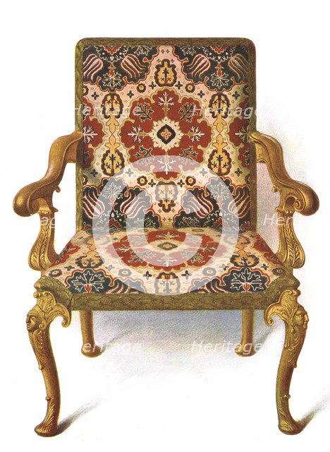 Gilt chair covered in needlework, 1906. Artist: Shirley Slocombe.
