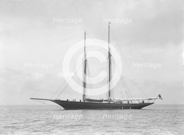 The schooner 'Allah Karim' at anchor, 1912. Creator: Kirk & Sons of Cowes.