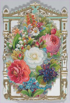Valentine - Mechanical -- armoire, family, flowers, ca. 1875., ca. 1875. Creator: Anon.